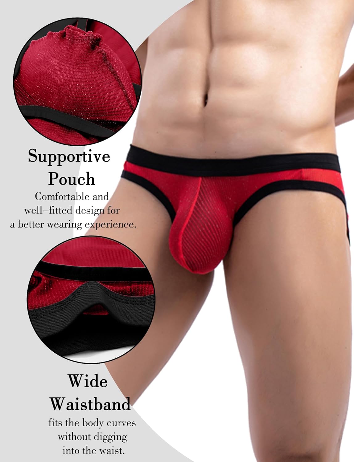 FEOYA Men's Bikini Underwear See Through Mesh Panties Low Rise Briefs Breathable Bulge Pouch Briefs Underpants - Image 3