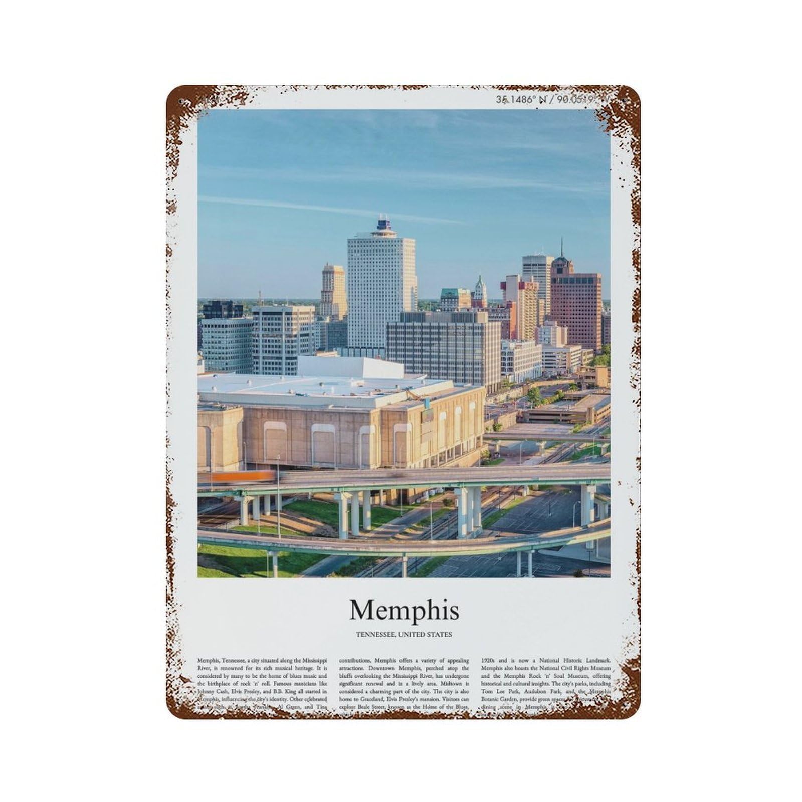 xiaoxiaoshen Memphis Tennessee, United States, USA City Scenery Wall Decor Art Metal Tin Poster Modern Home Decor Art Home Bar Shop Decorations Vintage Sign 40x30cm