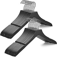 Vista 10 de TOPIA HANGER Perchas de madera de bambú, perchas con gancho negro giratorio y nothces de corte liso, juego de 12 perchas de madera duraderas