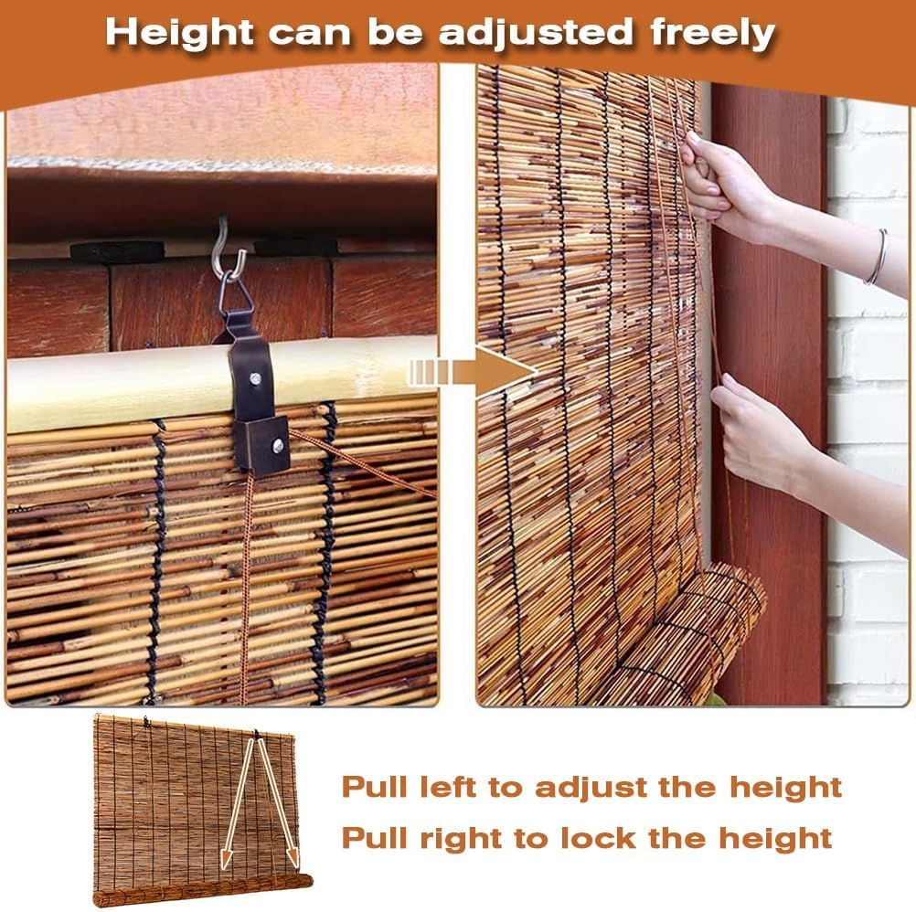 Bamboo Roll-Up Blind Shades Cordless Patio Roller Outdoor Bamboo Roman Shades, Blackout Anti-UV and Waterproof Privacy, Lifting,72" W x 59" H