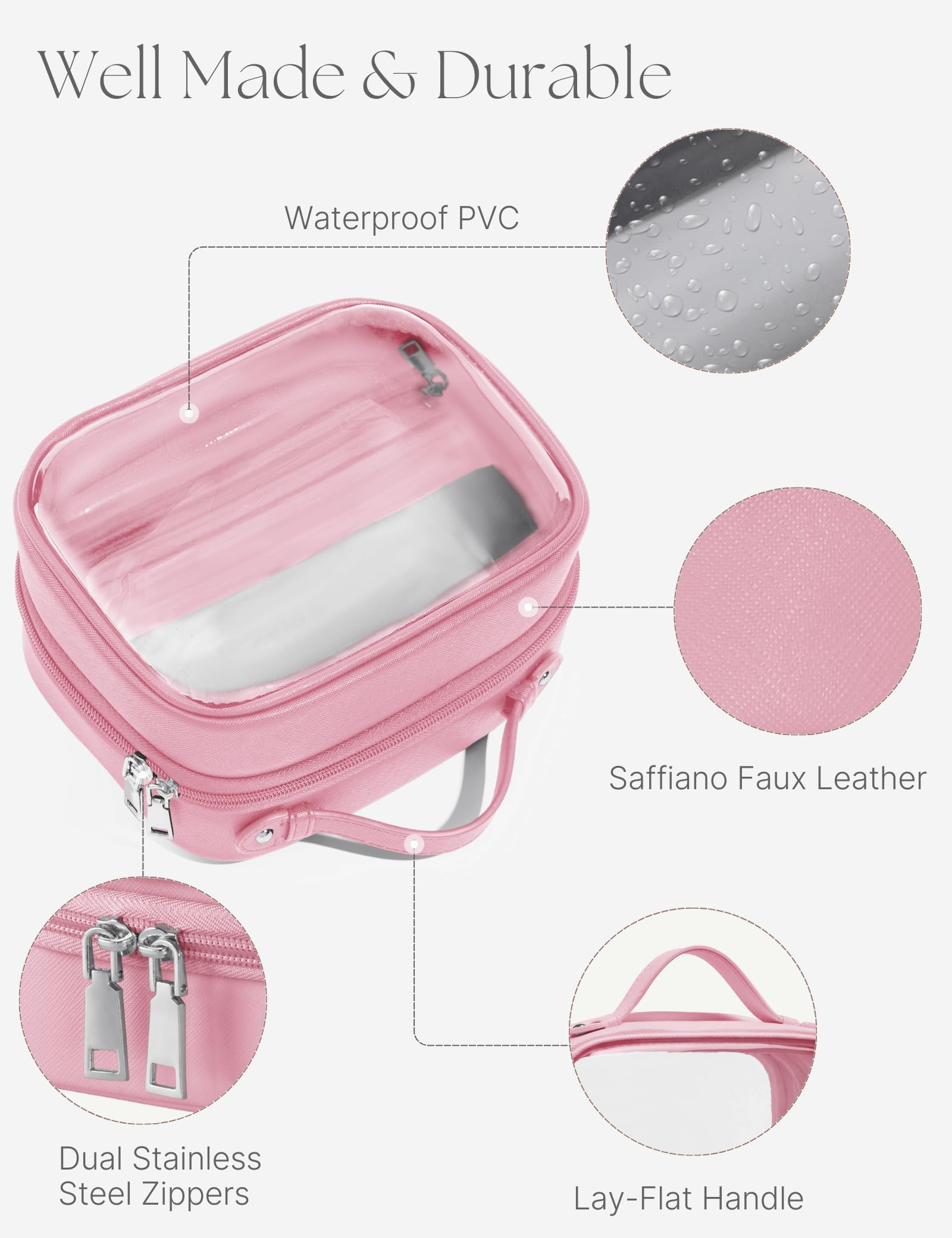 Neceser de viaje transparente de doble capa, bolsa de maquillaje transparente con 4 compartimentos, bolsa de viaje transparente para artículos de tocador, bolsa de aseo grande para mujeres