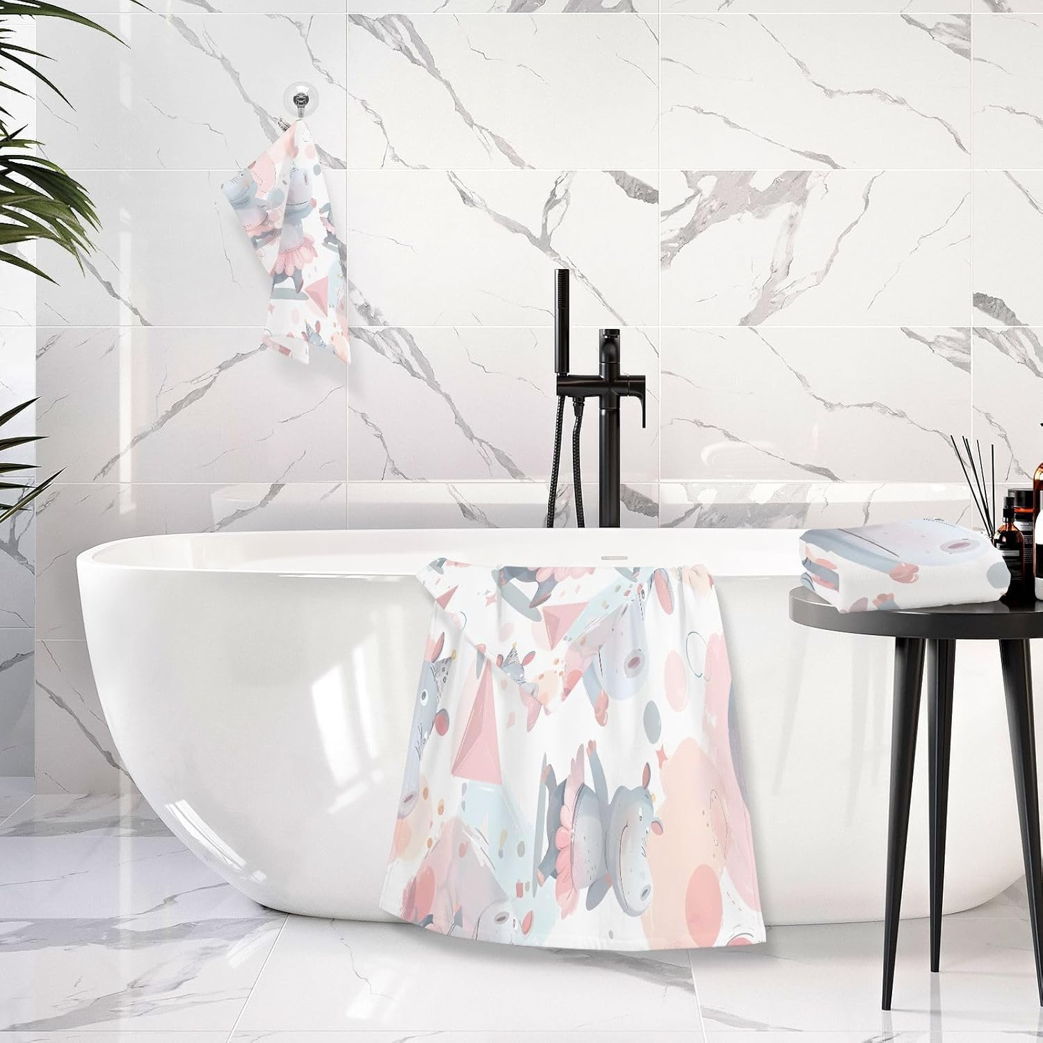 Hand Towels Premium Soft and Highly Absorbent Animal Hippo 2 Pcs Towels for Bathroom Set 100% Cotton Decorative Face Towels