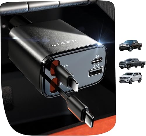 Miniatura 10 de LISEN - Cargador retráctil para automóvil, adaptador de cargador de automóvil USB C de 69 W, carga rápida para iPhone 16, 15, 14, 13, 12, Samsung,
