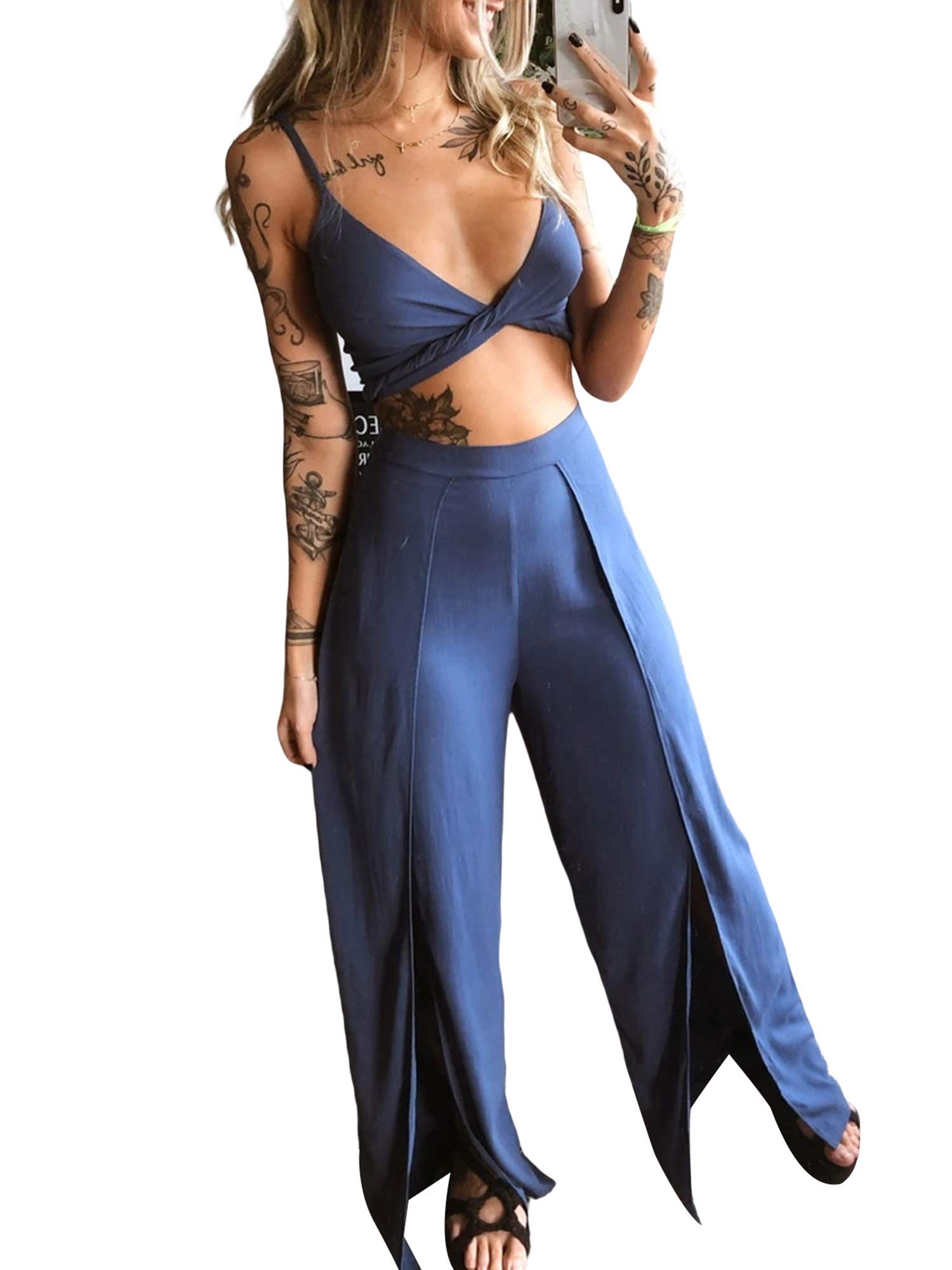 Women Bohemian Outfits 2piece Sets Boho Strap Crop Top Loose