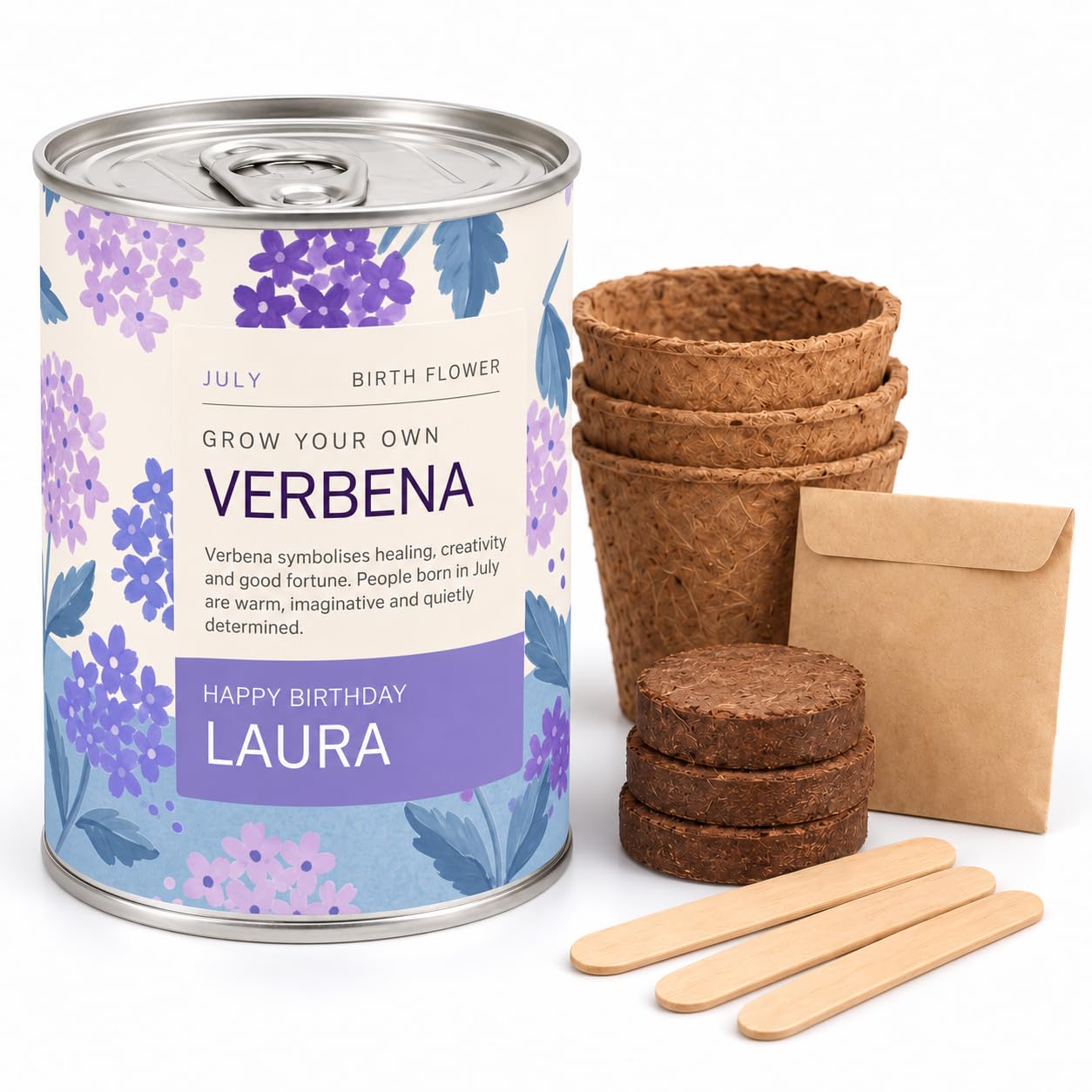 July Birth Flower By Blooming Lovely, Grow Your Own Larkspur Gift Tin — image 1
