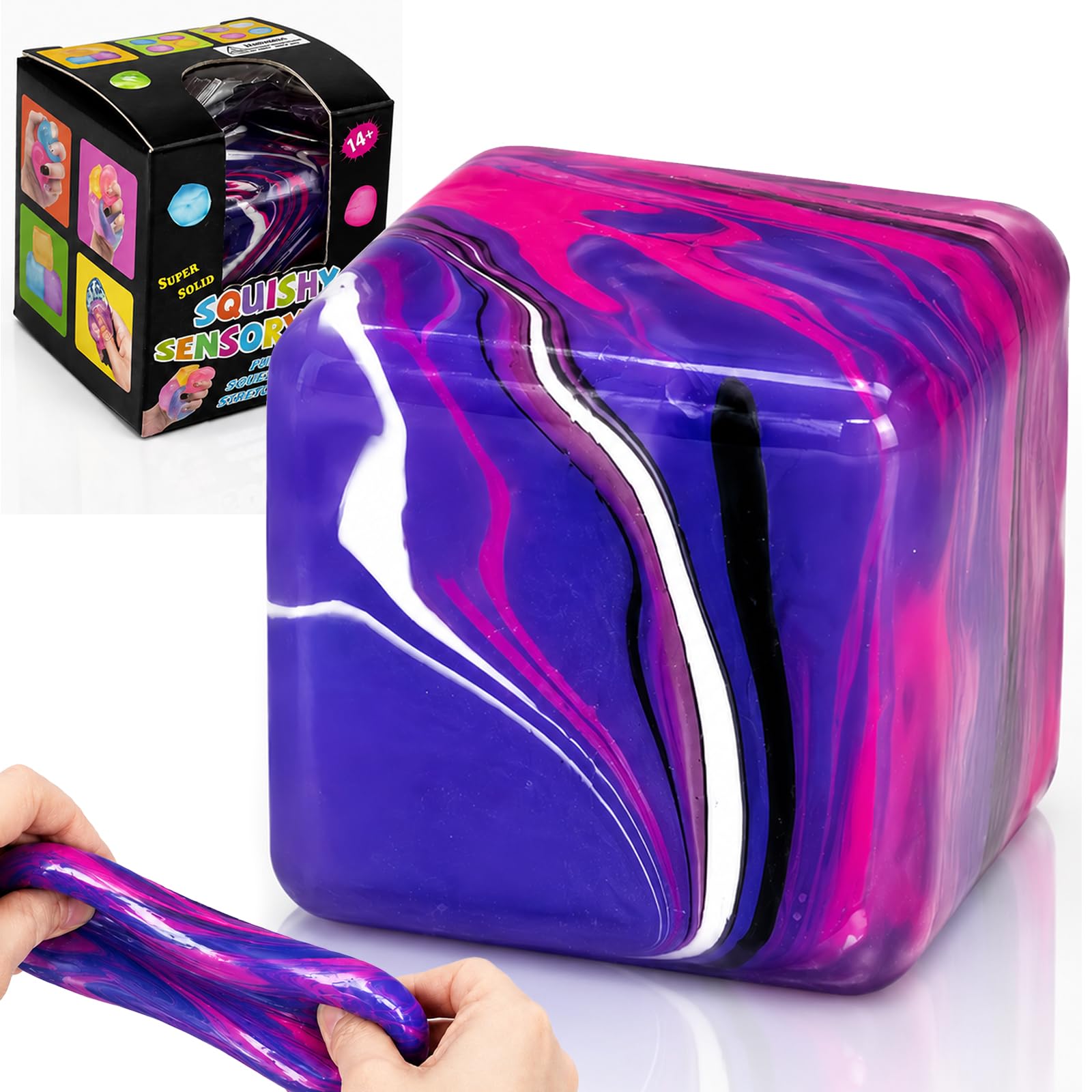 Eiswürfel Sensorik Stressball – 3,5cm Marmor Squishy aus Flexiblem Gel – sensorisches Fidget-Toy, Stresswürfel zur Linderung von Angstzuständen für Kinder und Erwachsene (Purple)