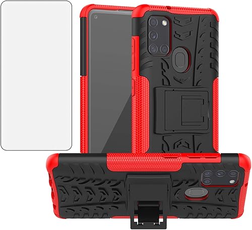 Funda para teléfono Samsung Galaxy A21S con protector de pantalla de vidrio templado y soporte, accesorios de protección híbrida dura, resistente,