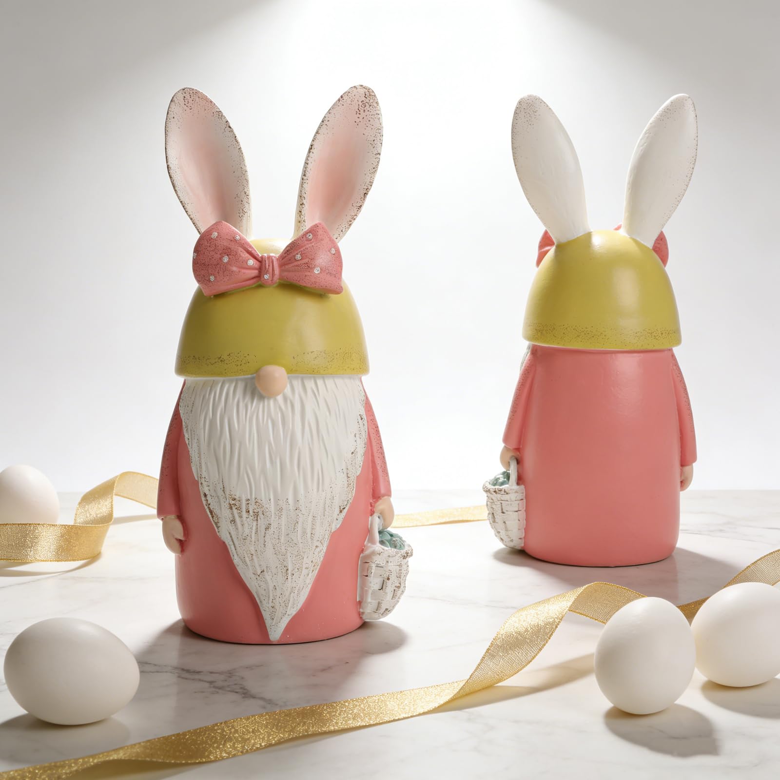 TOYANDONA Decoración de Pascua Figura de Conejo de Resina Rosa, Estatua Pequeña para Cocina y Oficina, Decoración Rústica de Primavera, Relleno para Cestas de Pascua, Adorno de Mesa Ligero