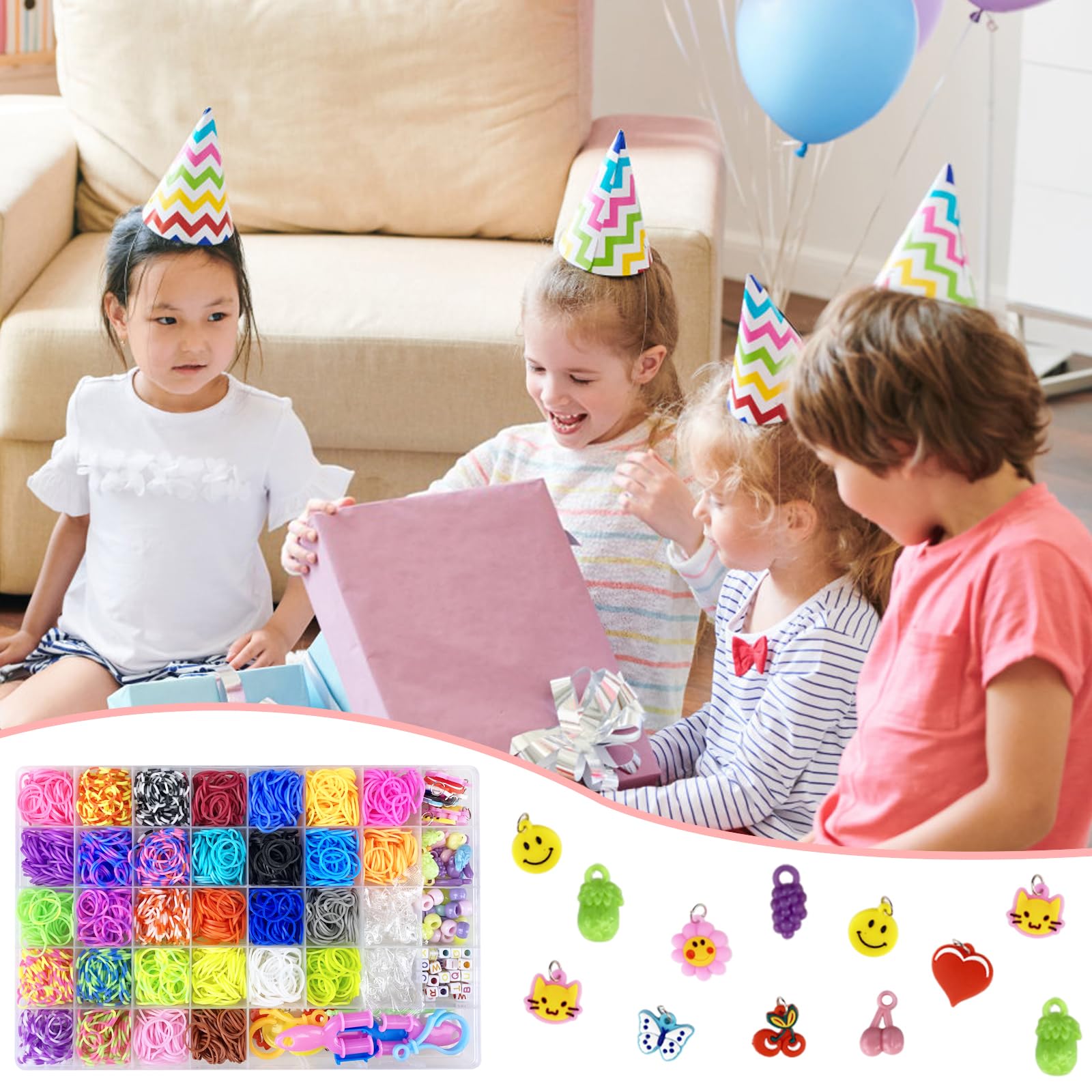 Gomas Para Hacer Pulseras Jsdoin 2700+ 40 Rejilla Gomas Elásticas Plásticas kit 30 Colores para Niños de Anillos y Collares de Bricolaje goma de telar con clips, cuentas y otros accesorios