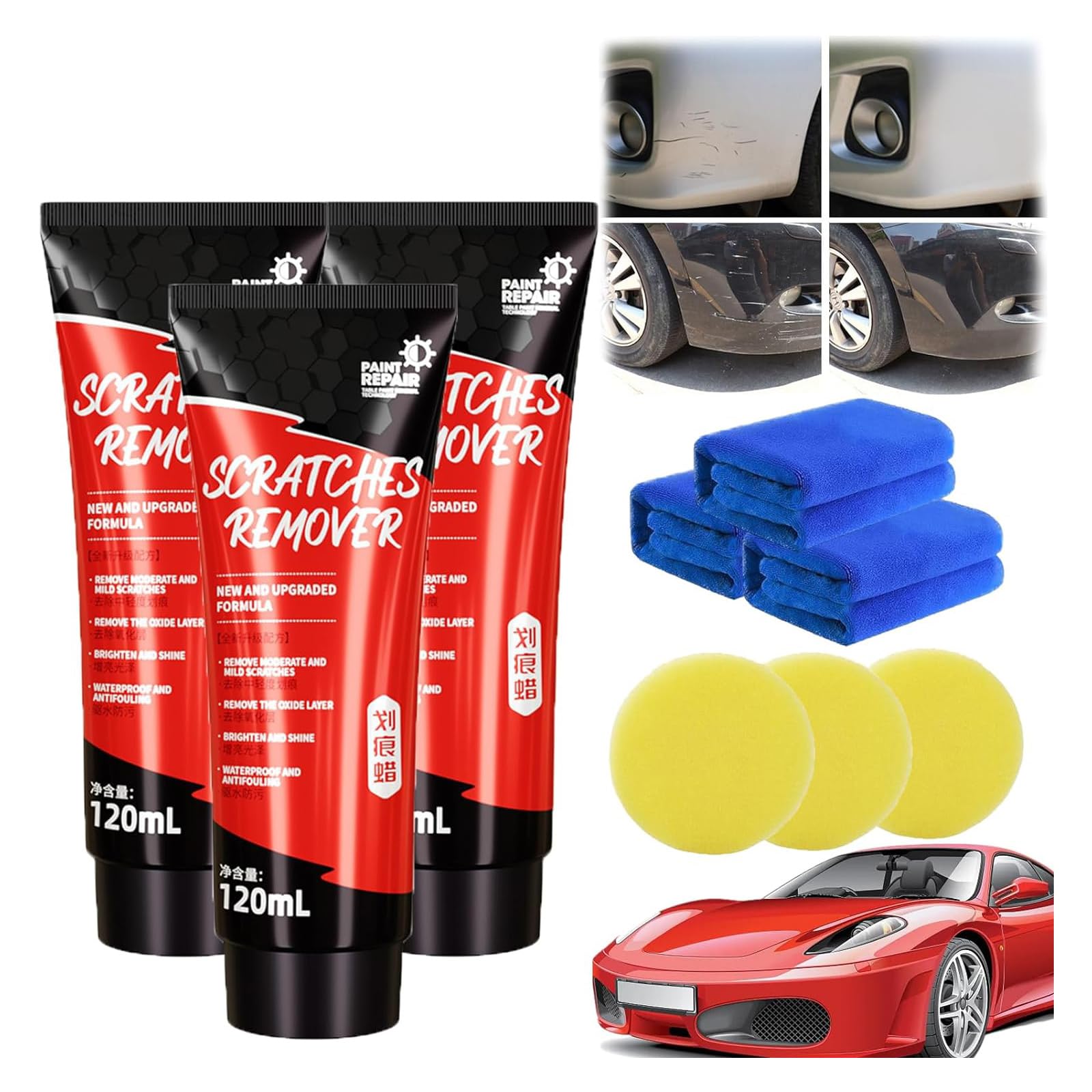 Car Scratch Repair Wax, 120ml Vehicles Scratch Remover for Deep Scratches, Car Resurfacing Polisher, Car Scratch Swirl Remover, Scratch Remover for Vehicles (3Pcs)