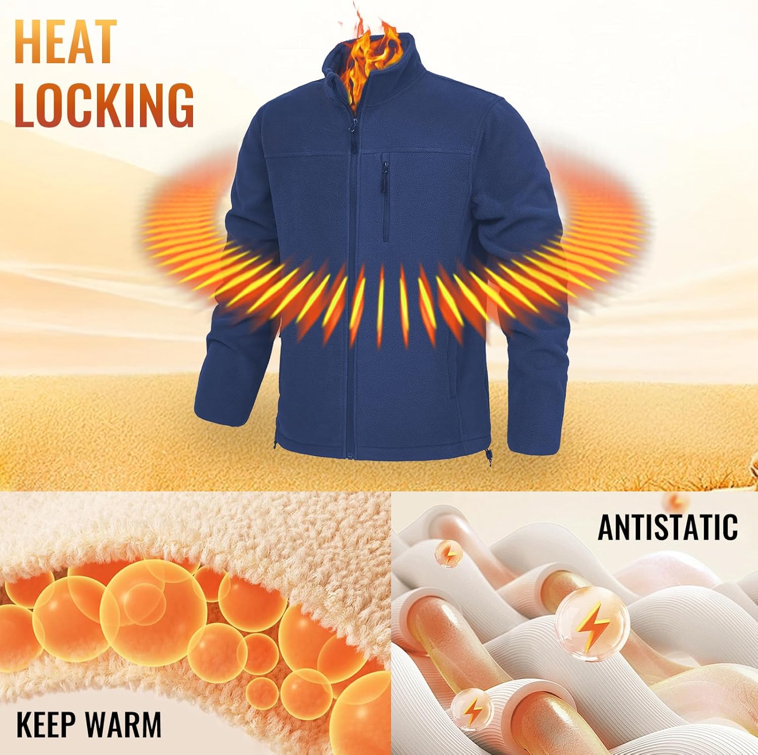 Men's Fleece Jacket Full Zip Lightweight Outerwear Jackets Multi-Pockets Soft Warm Winter Coats for Hiking Travel - Image 3