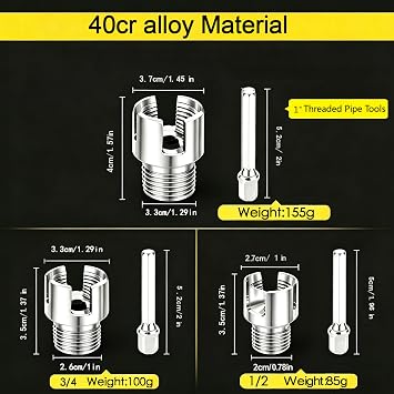 3PCS PVC Pipe Threader tool - Integrated internal & external pipe threading tool for 1/2& 3/4 & 1 PVC/Plastic Pipes,Pipe thread cutting tool, Electric Drill Compatible Pipe tapping and threading