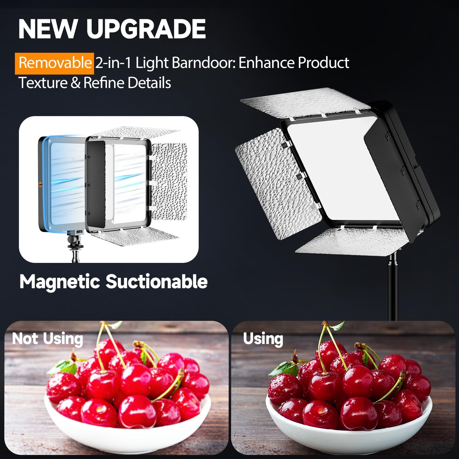 EMART - Juego de 2 luces de video LED, luz de estudio con soporte para teléfono y puerta de granero, iluminación de fotografía regulable de 2800-7000 K para grabación de video, trípode de 60 pulgadas