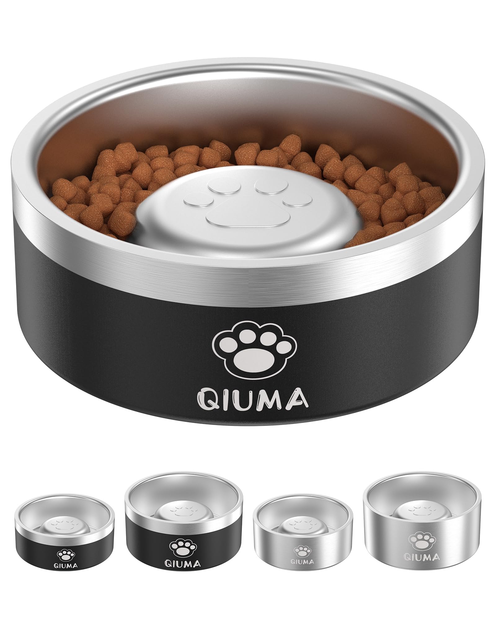 Slow Feeder Dog Bowls Stainless Steel, Food-Grade 304 Dog Slow Feeder Bowl 2 Cups Capacity, Heavy Duty Double-Layer with Non-Slip Base, Pet Puzzle Bowl for Small & Medium Dogs (Black)