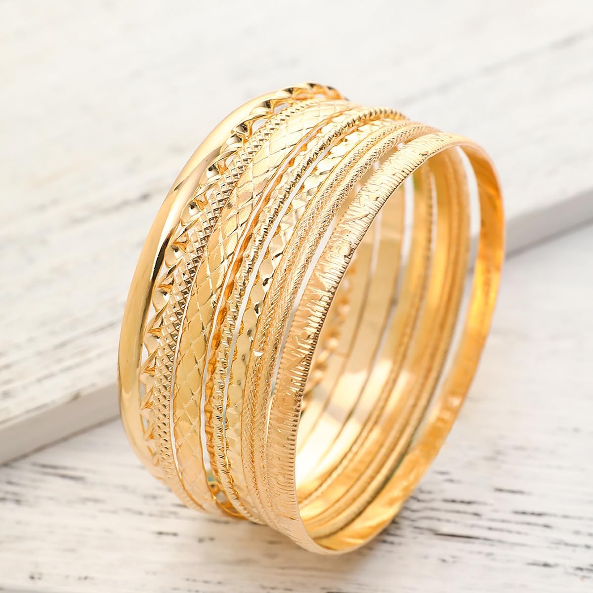 Pingyongchang Gold Bangle Bracelets Set for Women Bohemian Gold Silver Chunky Bangle Multilayer Stretch Chunky Bracelets Layered Stretchy Link Chain Bracelet for Women Men Wide Wristband Jewelry - Image 3
