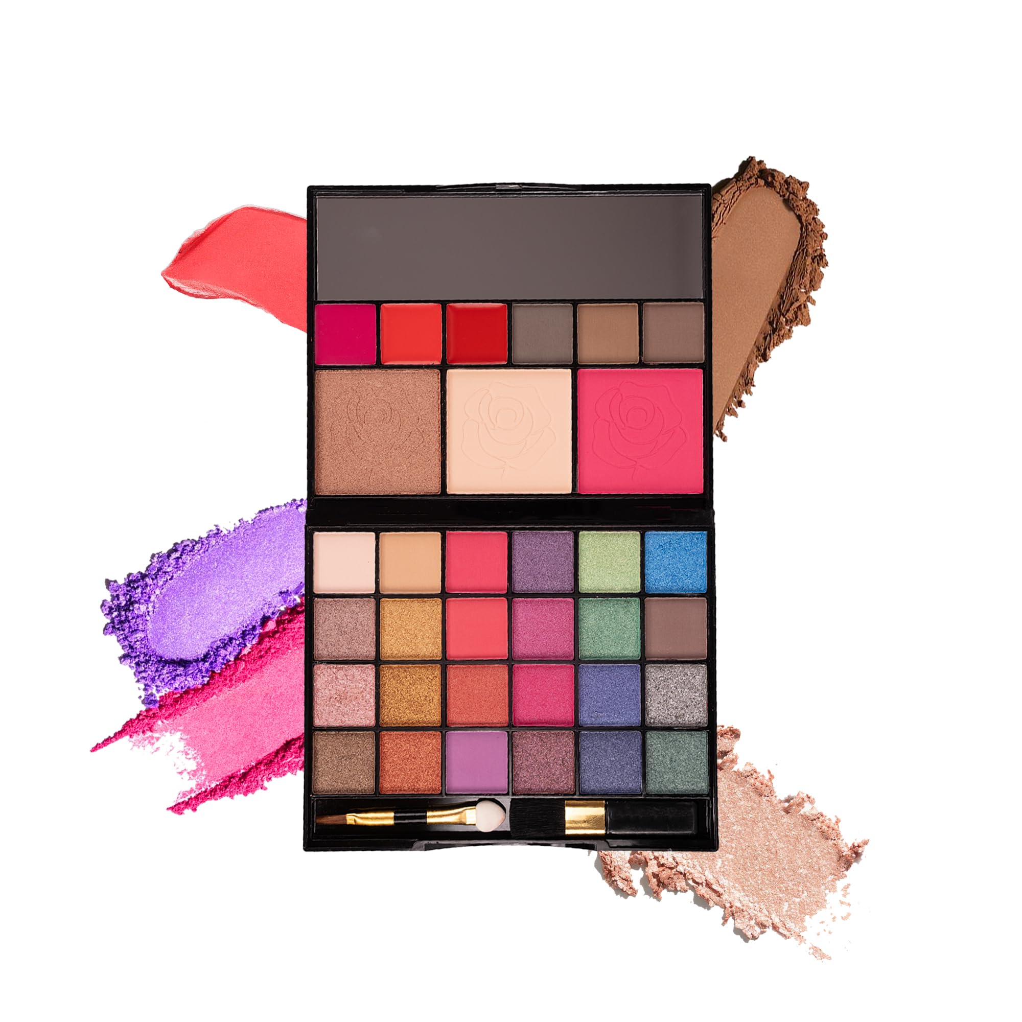 Maliao 24 Eyeshadow 1 Blush 1 Highlighter 1 Contour 3 Cream Lip Gloss 3 Eyebrow Powder Makeup Palette | All-in-One Makeup Kit | Highly Pigmented | Long-Lasting & Versatile | Perfect for Face & Eye Looks | Travel-Friendly, 55g (1)-image-6