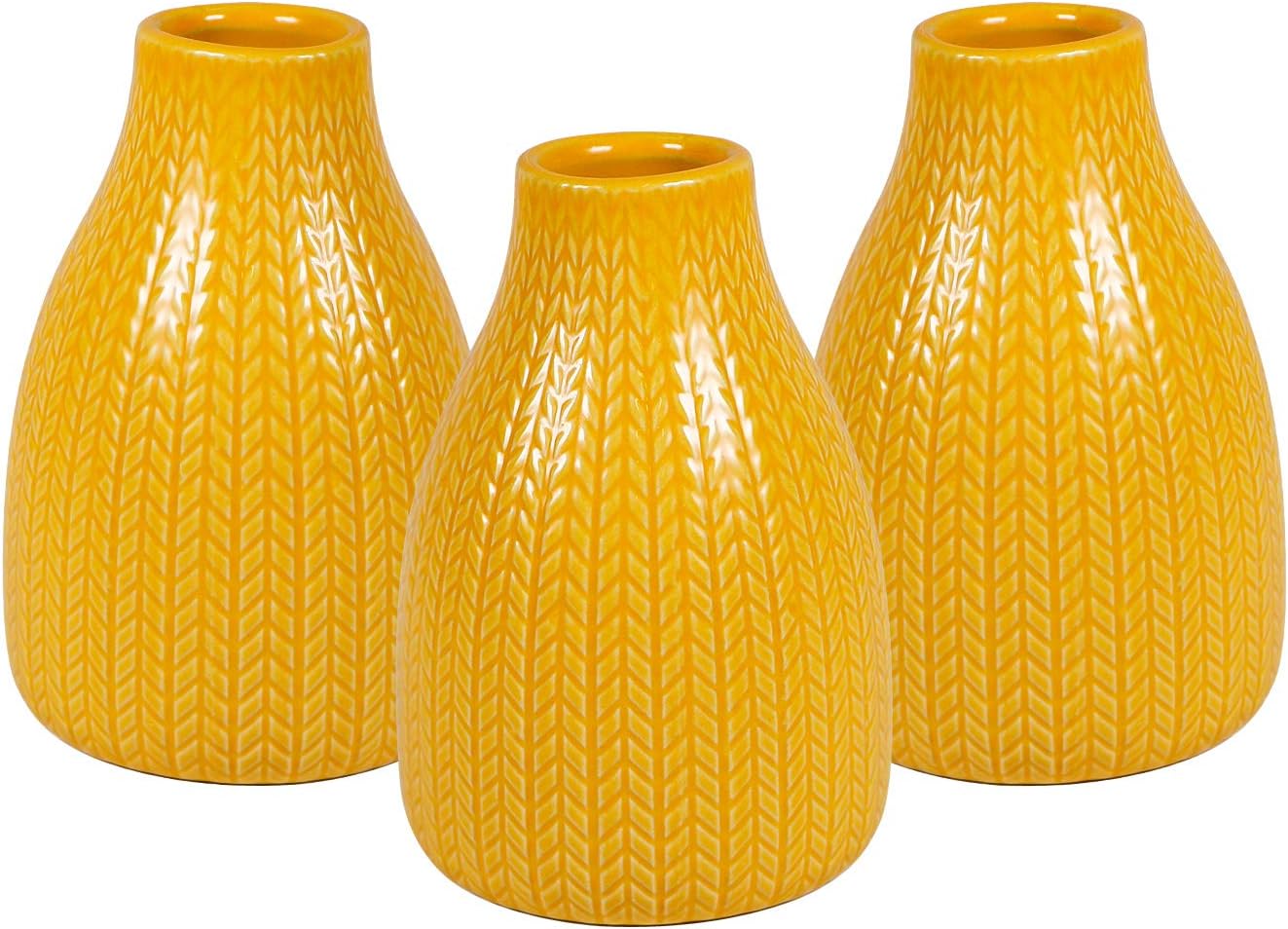 Flower Vase Set of 3, Decorative Ceramic Vase, Embossed