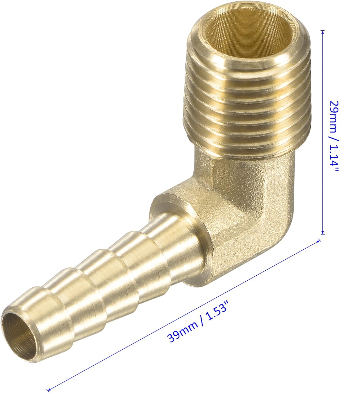 M METERXITY Brass Hose Barb Fittings - 90 Degree Elbow 1/4 Inch Brass Pipe Connector Apply to Water Gas(1/4 NPT Male Thread)