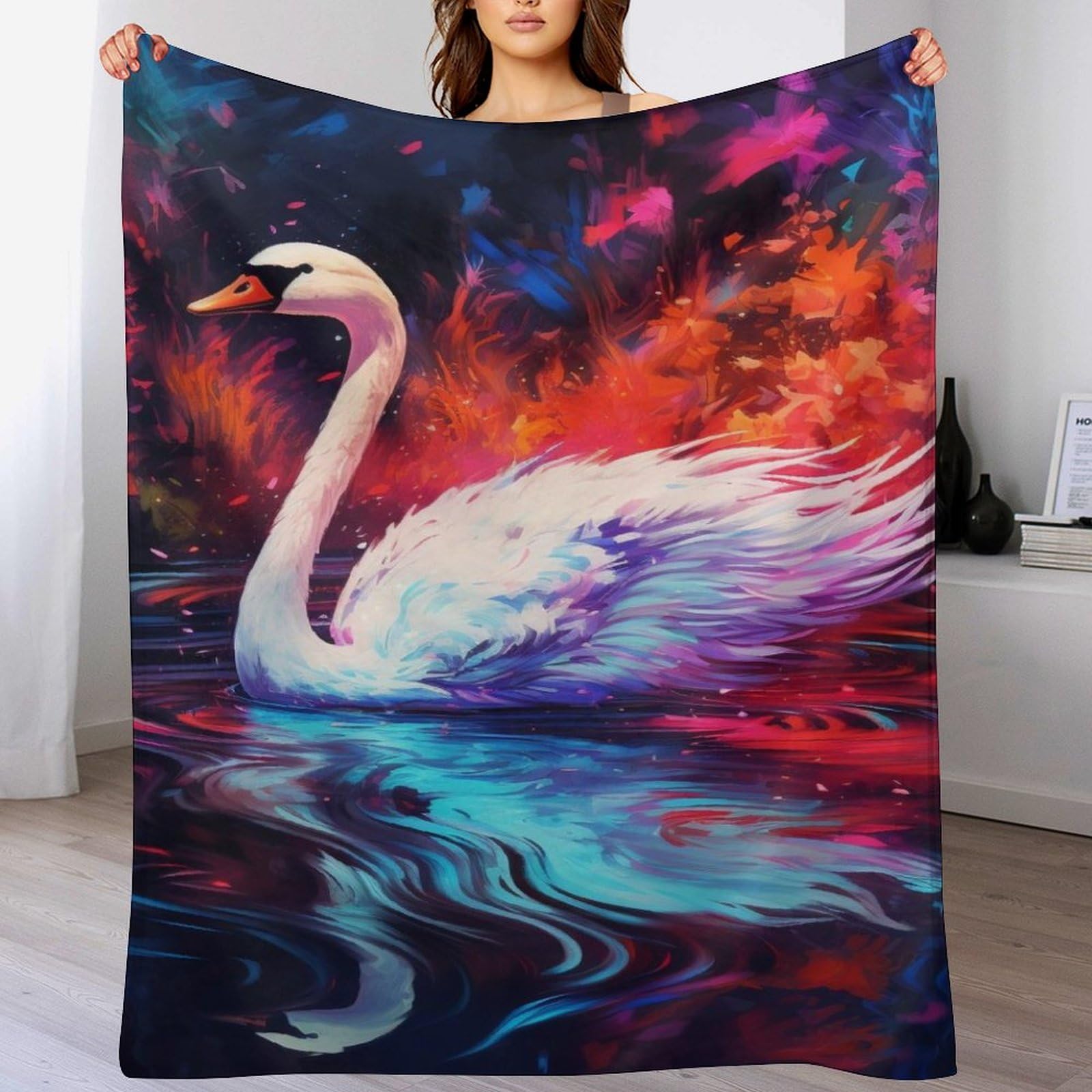 Couverture cygne imprimée pour ne plus avoir froid sur votre canapé douillet