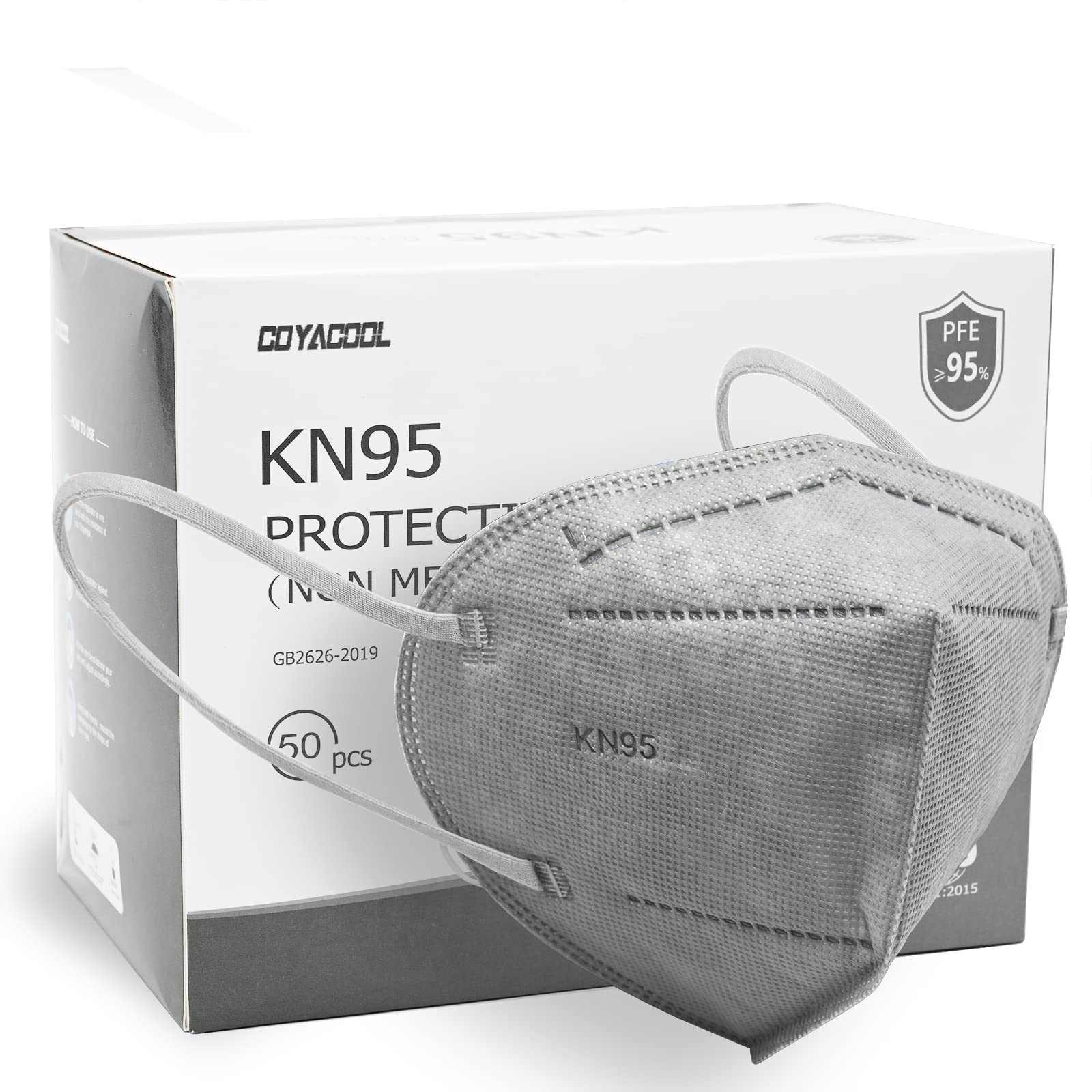 COYACOOLKN95 Mask 50Pcs Face Mask, Individually Packaged 5-Ply Breathable & Comfortable Safety Disposable Face Masks, Filter Efficiency≥95% Protection Against PM2.5,Dust Cup Dust Mask, Gray