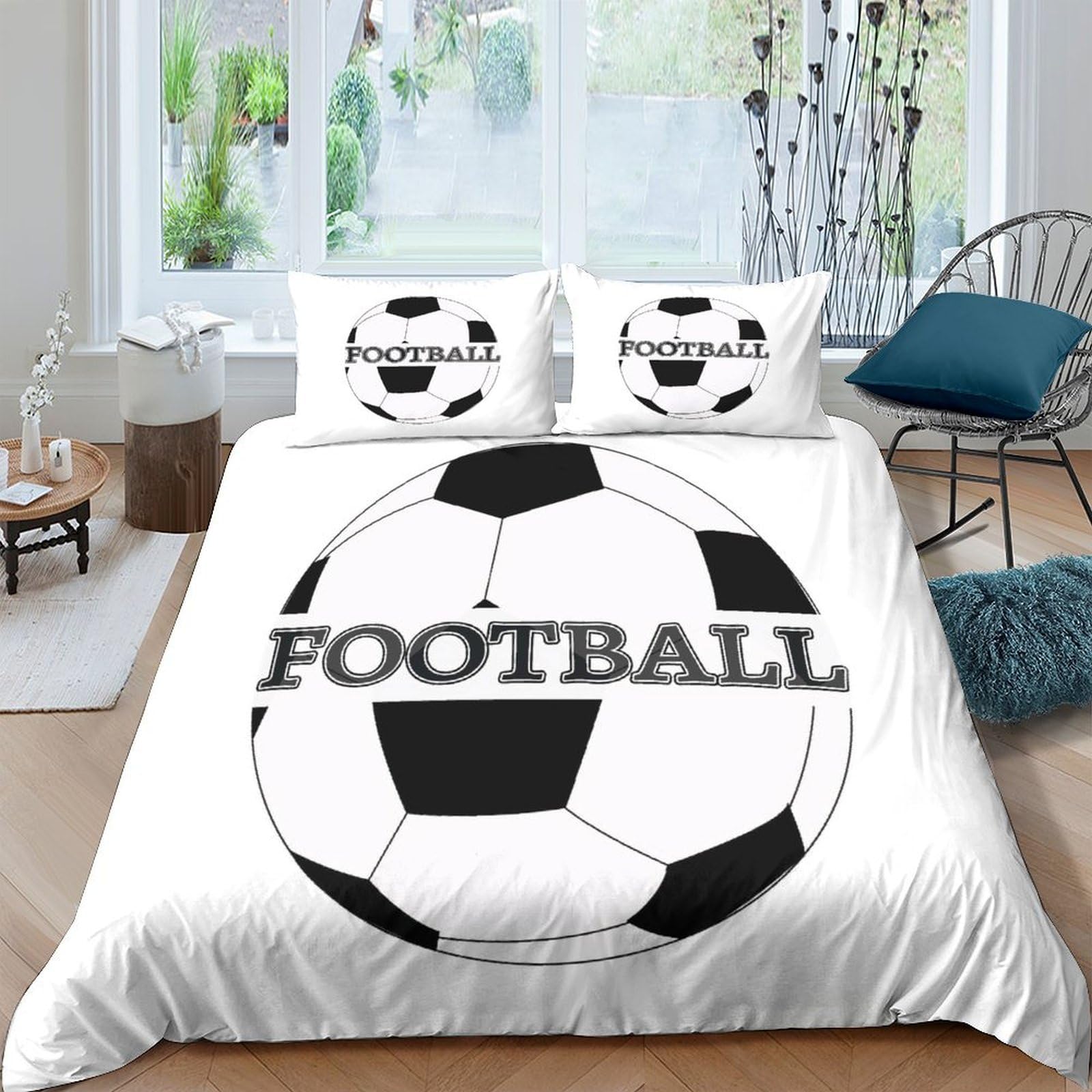 Ctjqhvkz Style-6 3D Printed Football Theme Fitted Sheet Microfiber Soft White Black Soccer Bed Cover For Bedroom Dorm Decor Single（135X200cm）