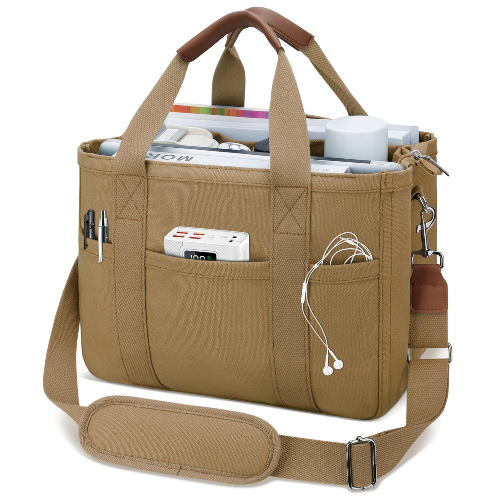 KKXIU Canvas Tote Bag for Women with Zipper and Compartments Crossbody Large Bible Messenger Purse Bag With Pockets | Canvas, with Zipper, and