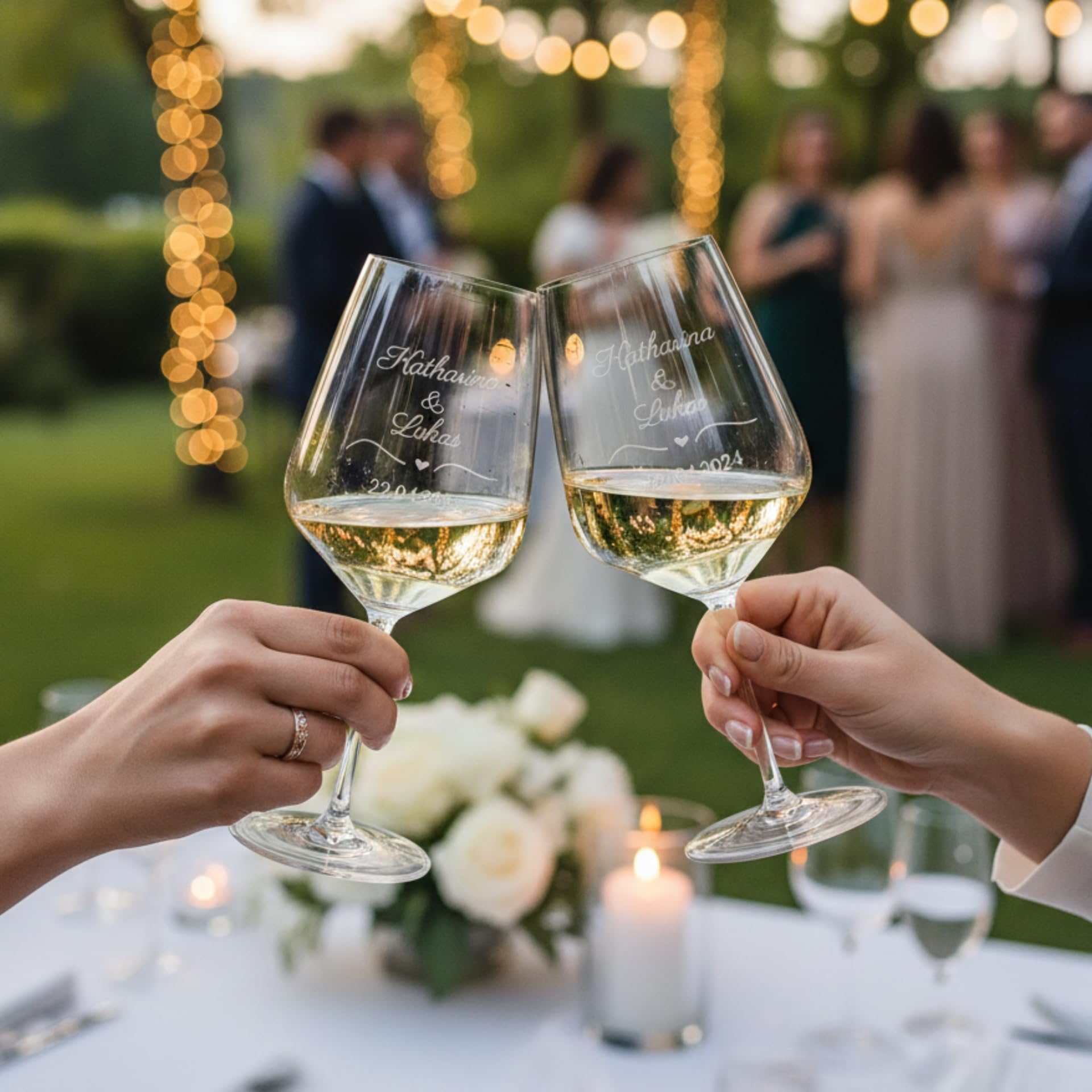 Weinglas 2er Set mit Gravur zur Hochzeit personalisiert mit Namen und Datum/individuelles Geschenk für Brautpaar, zur Verlobung/Jahrestag/Weingläser Spiegelau & Nachtmann Style