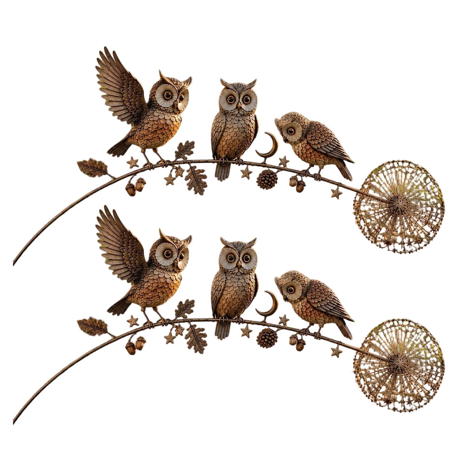 Quoravel Animal Garden Stake, Rustic Yard Art Decorations with Dandelion Accent, Metal Garden Sculpture for Lawn Patio Backyard E 2pcs