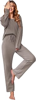 Ekouaer Waffle Knit Pajama Sets Comfy Lounge Sets 2 Piece Matching Pj Sets | Long Sleeve Loungewear Sets,Cozy Fall Winter Matching Sets,Trendy Fashion Lounge Set 2026,Postpartum Pajamas,Christmas Pjs