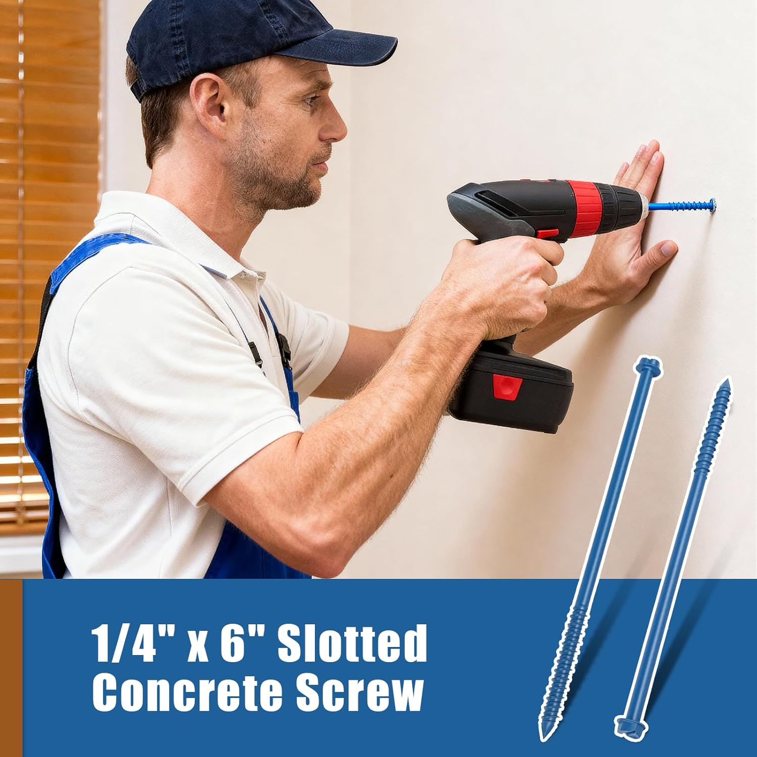 100 pcs 1/4 x 6 Hex Head Concrete Screw Anchor with Screwdriver, Slotted Concrete Screw for Concrete, Masonry, Block, Brick and Wood Fastening