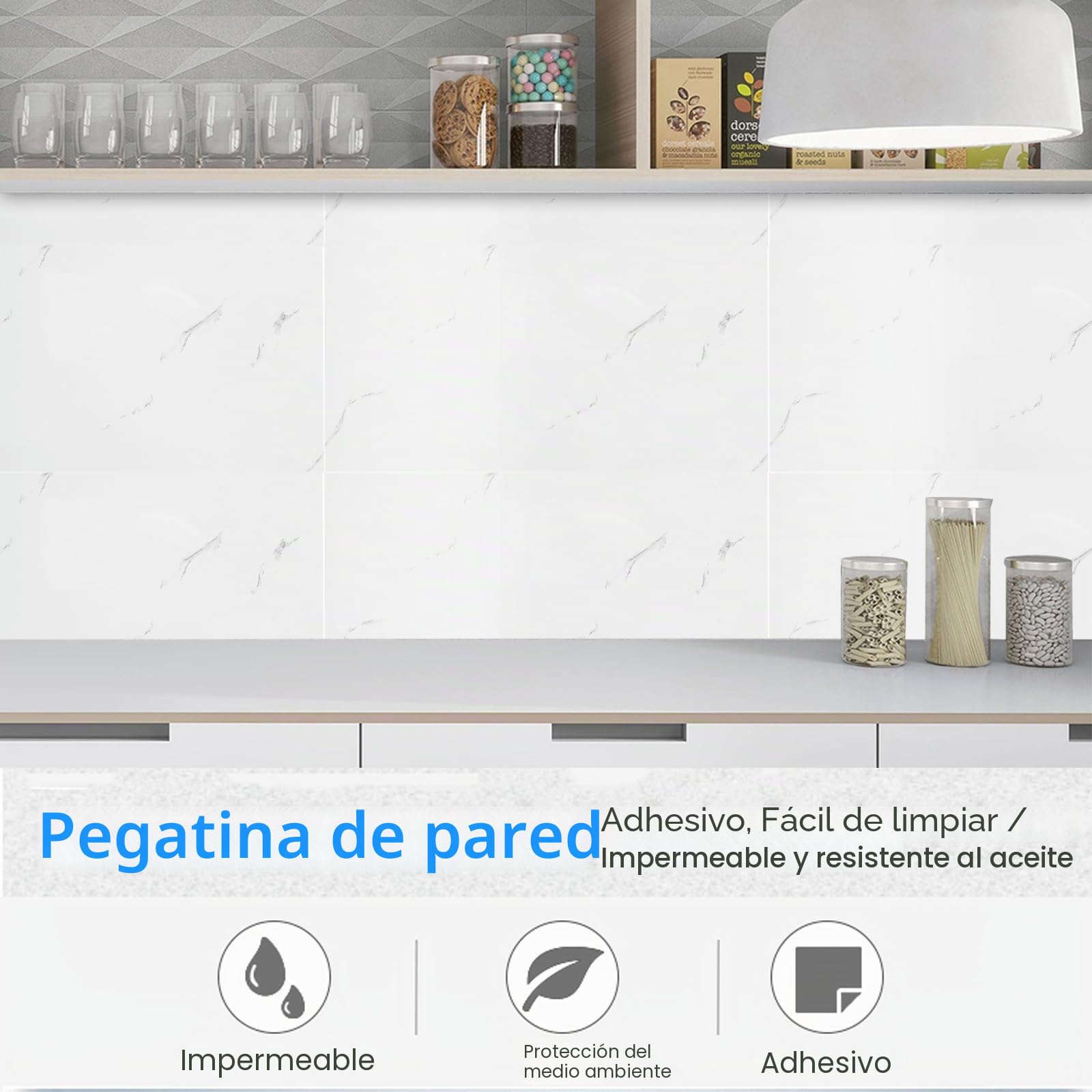 Panel trasero de cocina autoadhesivo, 10 unidades, 30 cm x 60 cm, lámina protectora de pared trasera de 2,5 mm, lámina de PVC para cocina, baño (E)