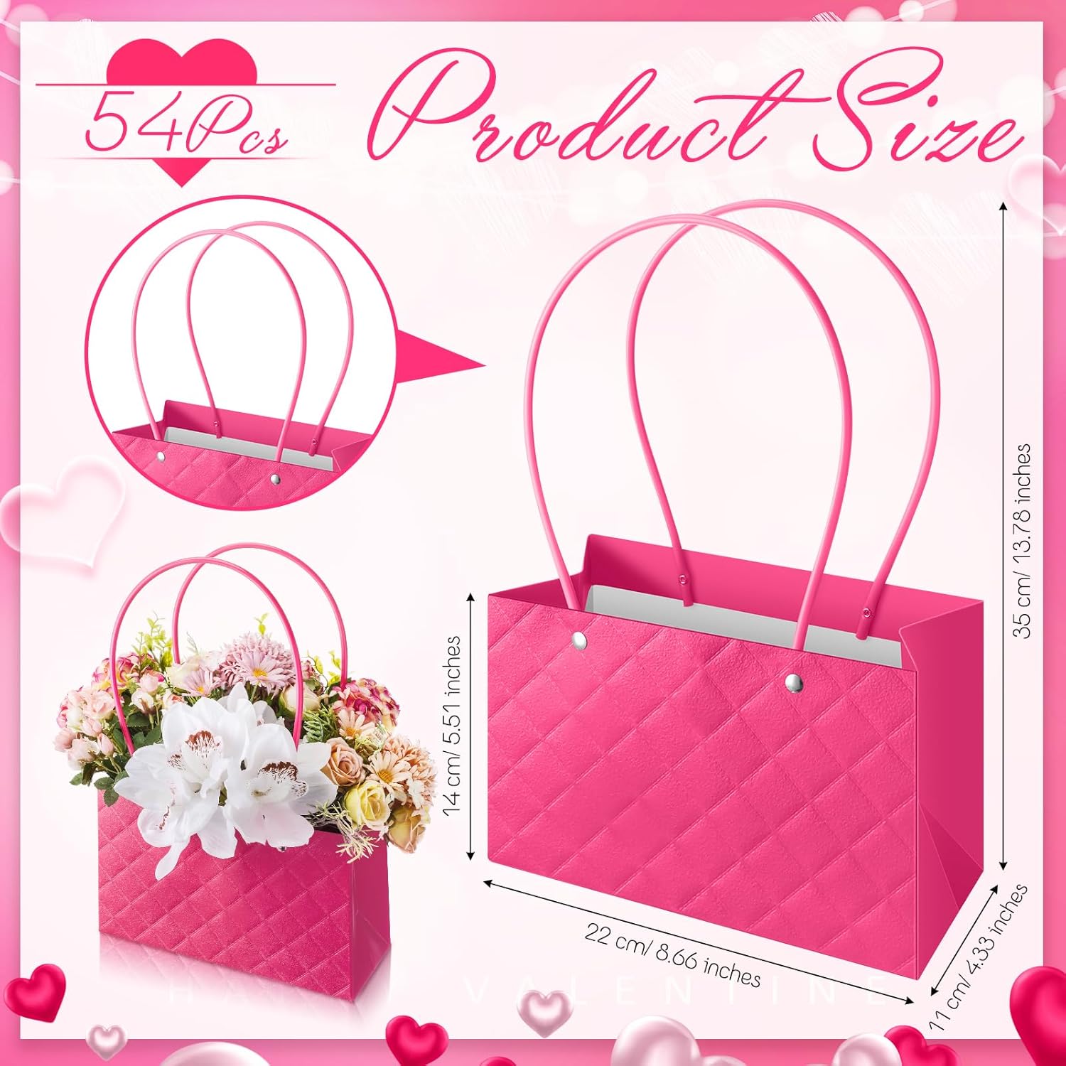 TaoBary 54 Pcs Mother's Day Flower Gift Bags Portable Bouquet Wrapping Paper Bag with Handle Waterproof Flower Boxes for Florist Wedding Arrangement Anniversary Birthday Bridal Shower Christmas
