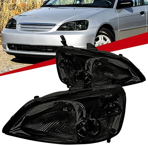 Miniatura 9 de Compatible con faros delanteros negros 01-03 Honda Civic EM ES 2Dr4Dr Coupe Sedan JDM