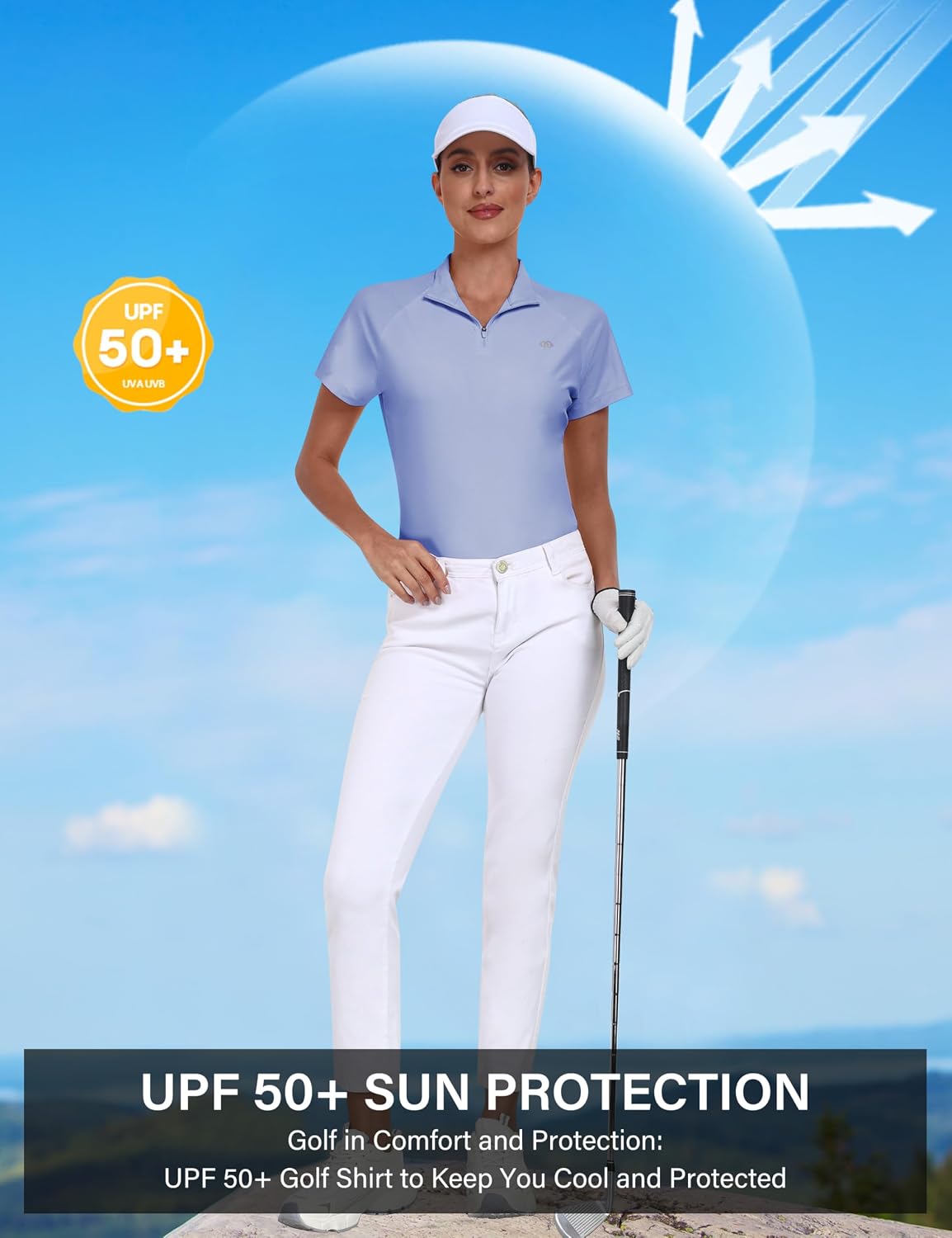 MoFiz Women's Golf Polo Shirt UPF 50+ Sun Protection Quick-Dry Short Sleeve T-Shirt 1/4 Zip Collared Athletic Tennis Tops