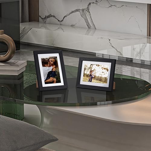 Miniatura 3 de Lavezee Juego de 6 portarretratos negros de 5 x 7 pulgadas, varios marcos mate para mostrar fotos de 4 x 6 con paspartú o 5 x 7 sin paspartú para