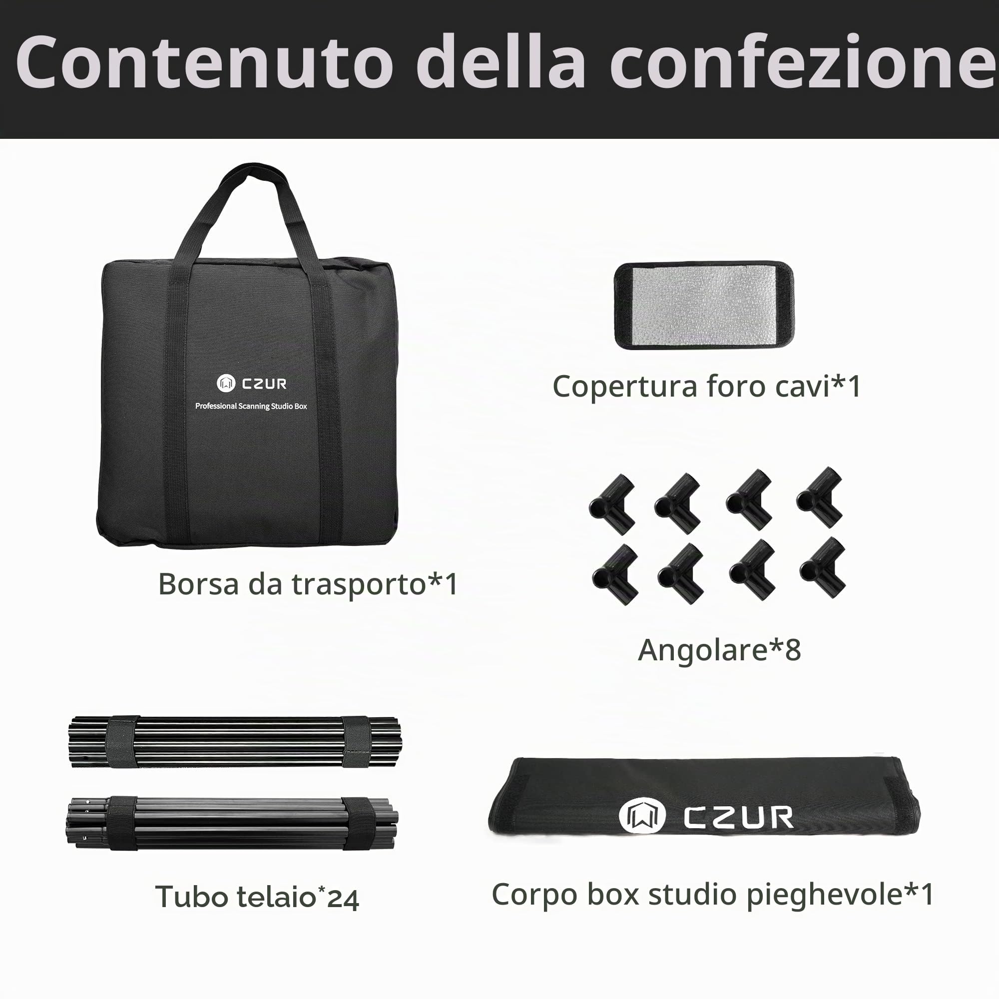 CZUR Box da Studio Pieghevole Portatile, Kit Tenda Professionale 60x60x60cm per Scanner di Documenti e Scanner di Libri