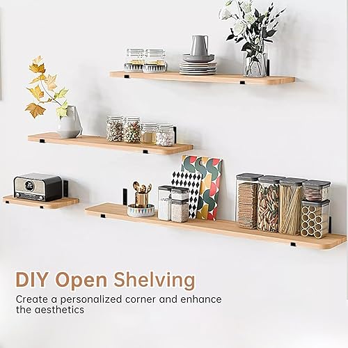 Miniatura 6 de Butizone - Soporte de estante de 4 unidades, soporte en J de metal resistente con borde para estantería abierta de bricolaje, estante de pared