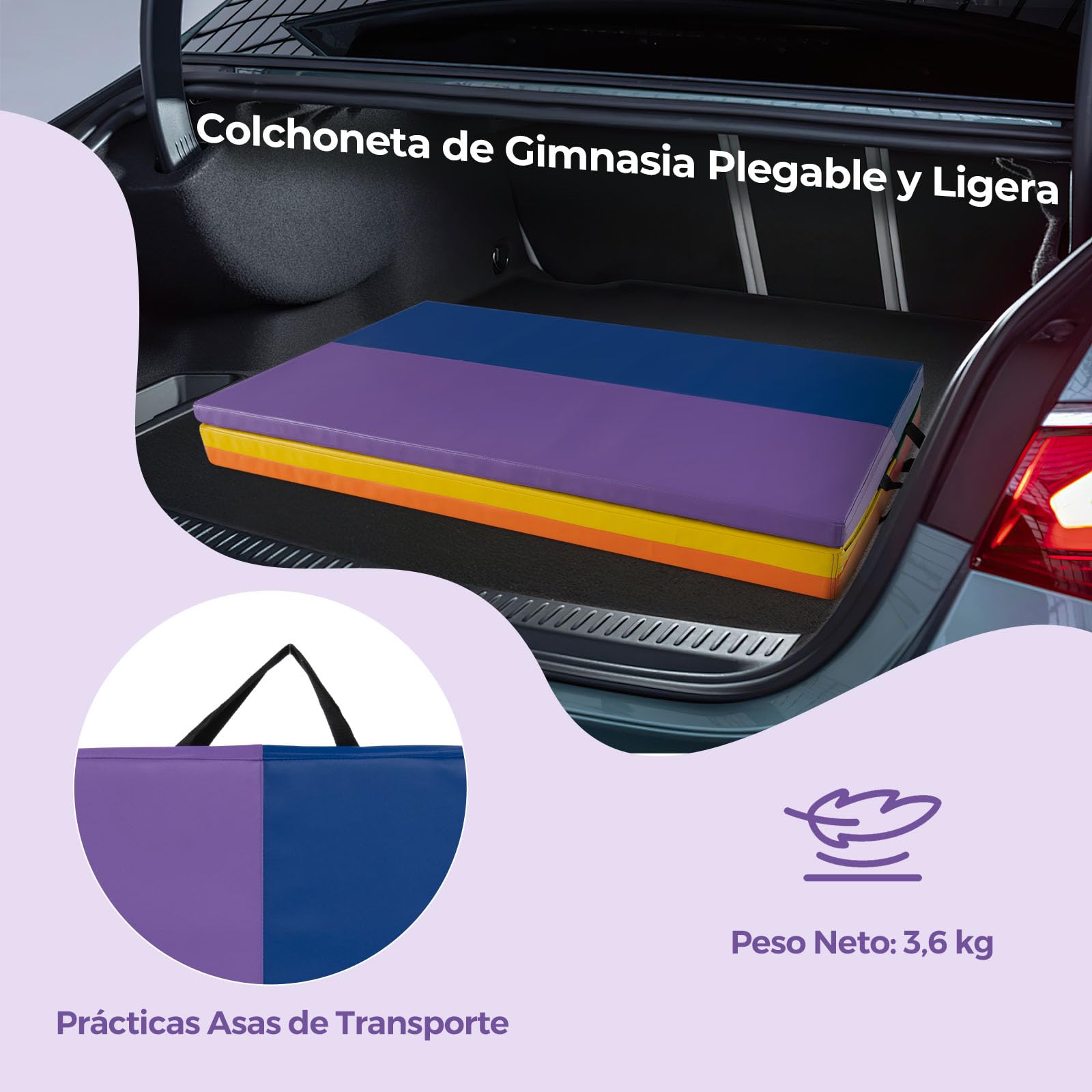 GOPLUS Colchoneta de Gimnasia Plegable 180x120x4 cm, Estera Gruesa Tres Pliegues con Cierres de Gancho