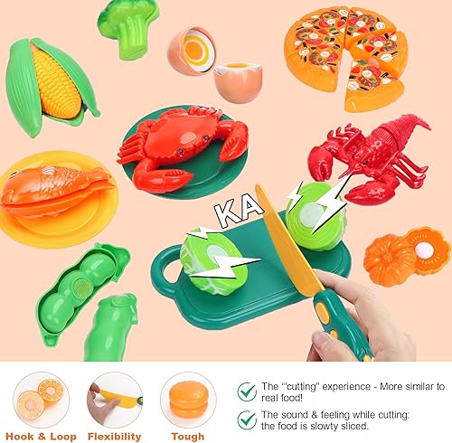 Miniatura 3 de Juego de 80 piezas de comida de corte para la cocina de los niños, juguetes de comida falsos con bolsa de almacenamiento, juego de comida de juguete