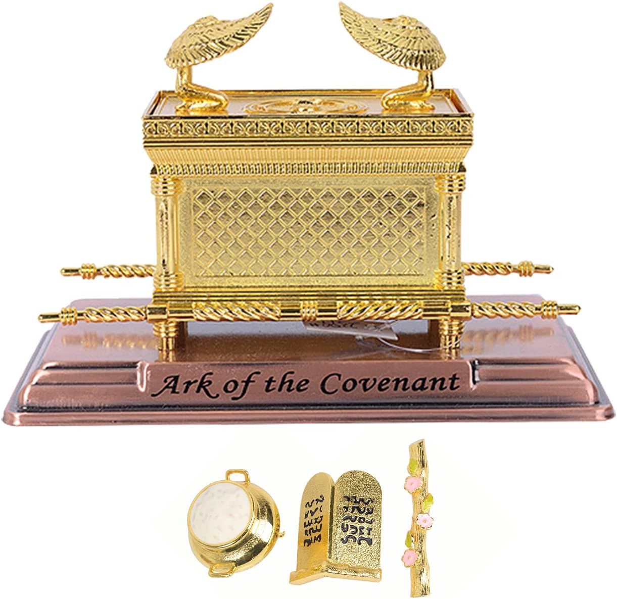 BRTAGG The Ark of The Covenant Replica Gold Plated Statue with Contents, Aaron‘s Rod/Manna/Ten Mandments Stone -2399 (Medium)