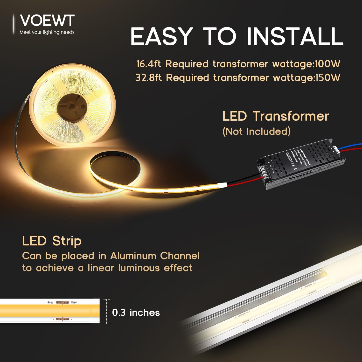 COB LED Strip Lights Daylight White 6000K,16.4ft 12V High CRI 95Ra+ Super Bright,Flexible Tape Lights for Bedroom,Mirror,Kitchen Cabinet, Living Room(Power Supply Not Included) - Image 6