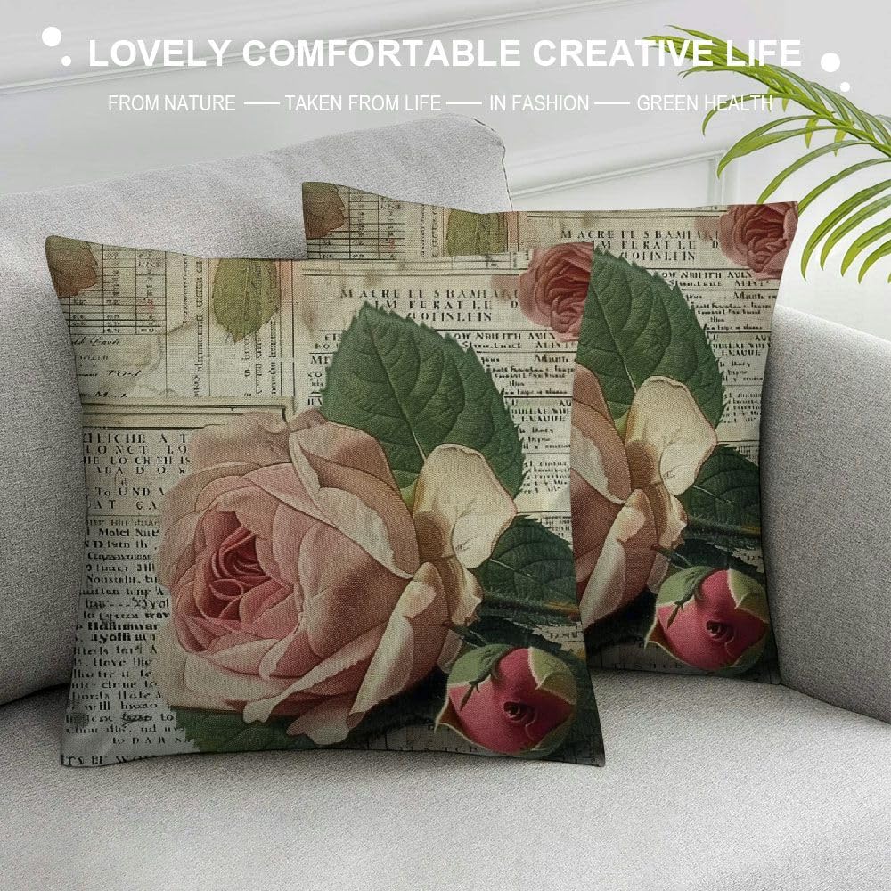 ULOVE YOURSELF 2-Pack Retro Flower Pillow Covers, 18x18 Inch, Peony Rose Vintage Square Covers - View #12