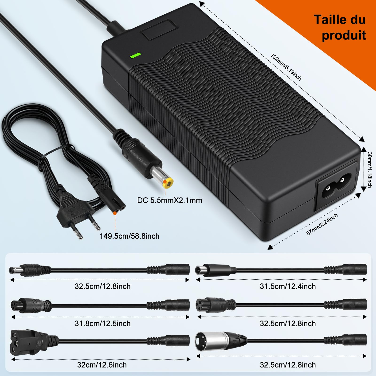 Trottinette électrique 42V Decathlon Chargeur Hoverboard 42V 2A - 6 Ports Universels - Scooter électrique Vélo Batterie Lithium Trottinette électrique 42V 1 5A