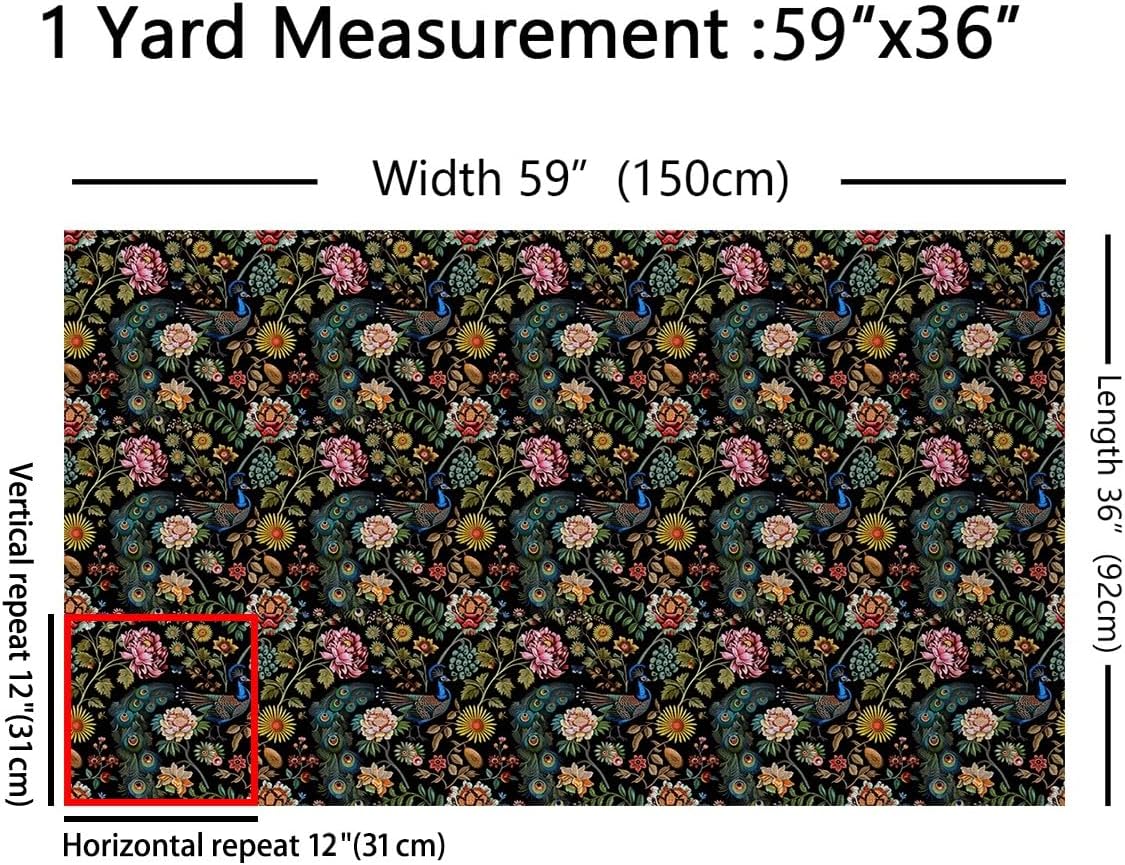 Feelyou Peacock Floral Decorative Waterproof Outdoor Fabric 5 Yards Animal Theme Fabric by The Yard Luxury Flower Sunflower Upholstery Fabric for Chairs Outdoor Fabric