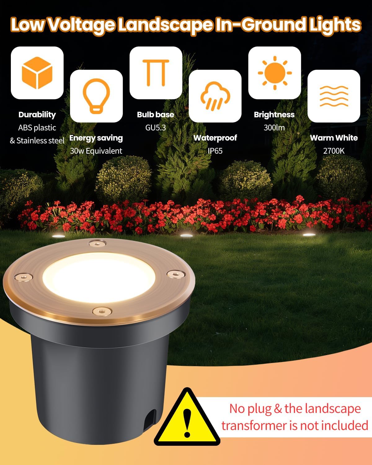 Cheopha Landscape Well Lights, 12V Low Voltage In-Ground Light, Outdoor Ground Lights with Replaceable MR16 LED Bulb 4W Warm White, Weatherproof for Landscape Garden Yard Lighting 2-Pack