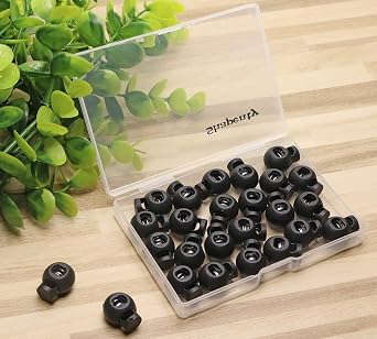 Shapenty Plastic Toggle Single Hole Spring Loaded Elastic Drawstring Rope Cord Locks Clip Ends Round Ball Shape Luggage Lanyard Stopper Sliding Fastener Buttons, Black, 25PCS, Black, Small