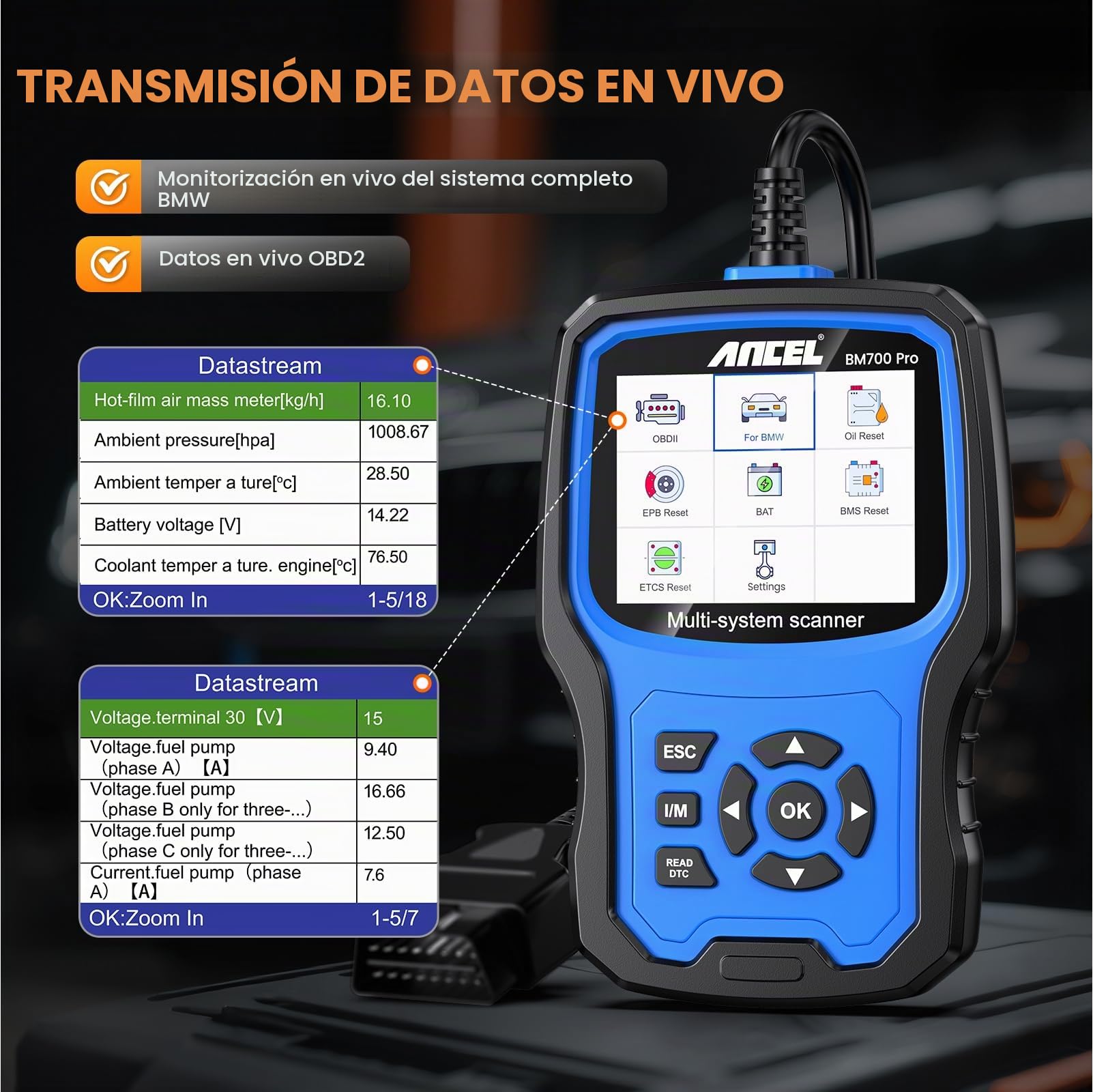 ANCEL BM700Pro Lector de código OBD2 Todo System Herramienta de Diagnosis