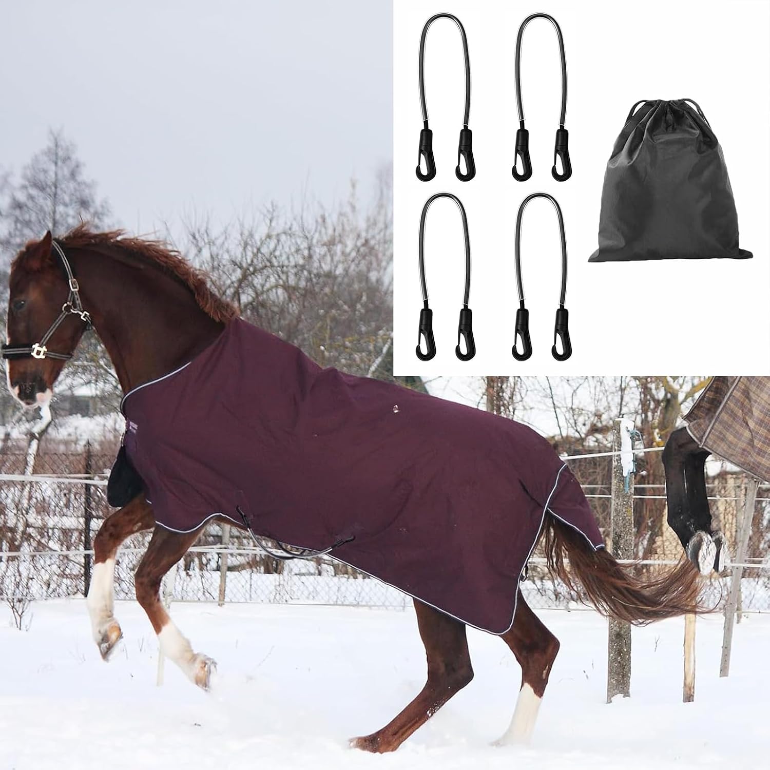 Heavy-Duty Elastic Horse Blanket Replacement Straps – Quick-Clip Hooks for Stable & Competition Use