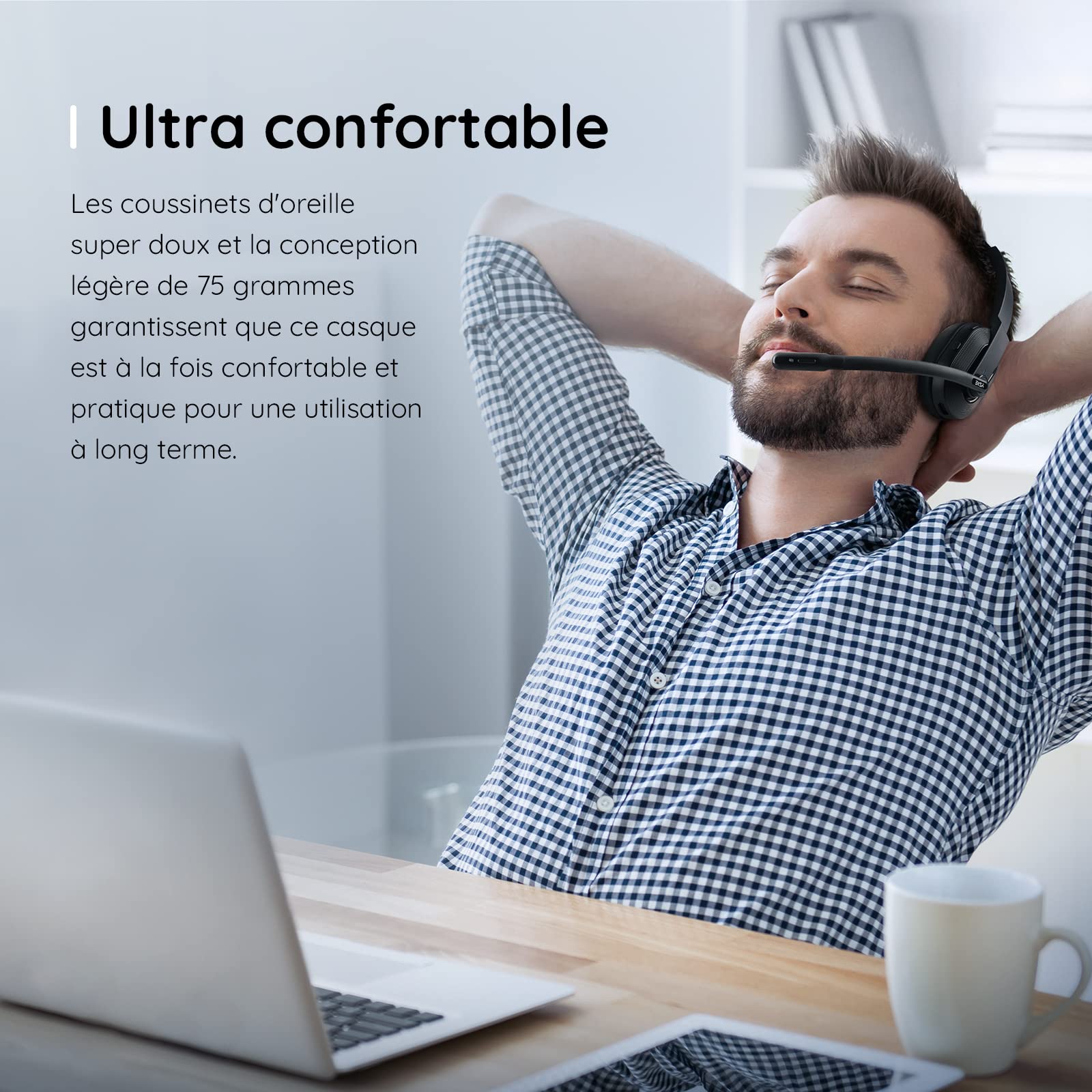 EKSA H5 Casque Bluetooth avec Micro & Dongle USB [45 Heures de Temps de Lecture et Portée de 10 m] Casque PC Mono avec Station de Charge et à Réduction de Bruit AI Mic, Casque sans Fil pour Bureau