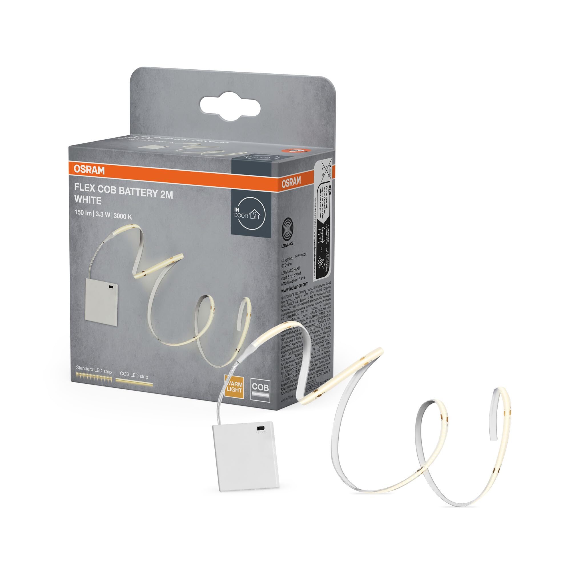 OSRAM FLEX COB-Streifen Warmweiß, batteriebetrieben, 2 m